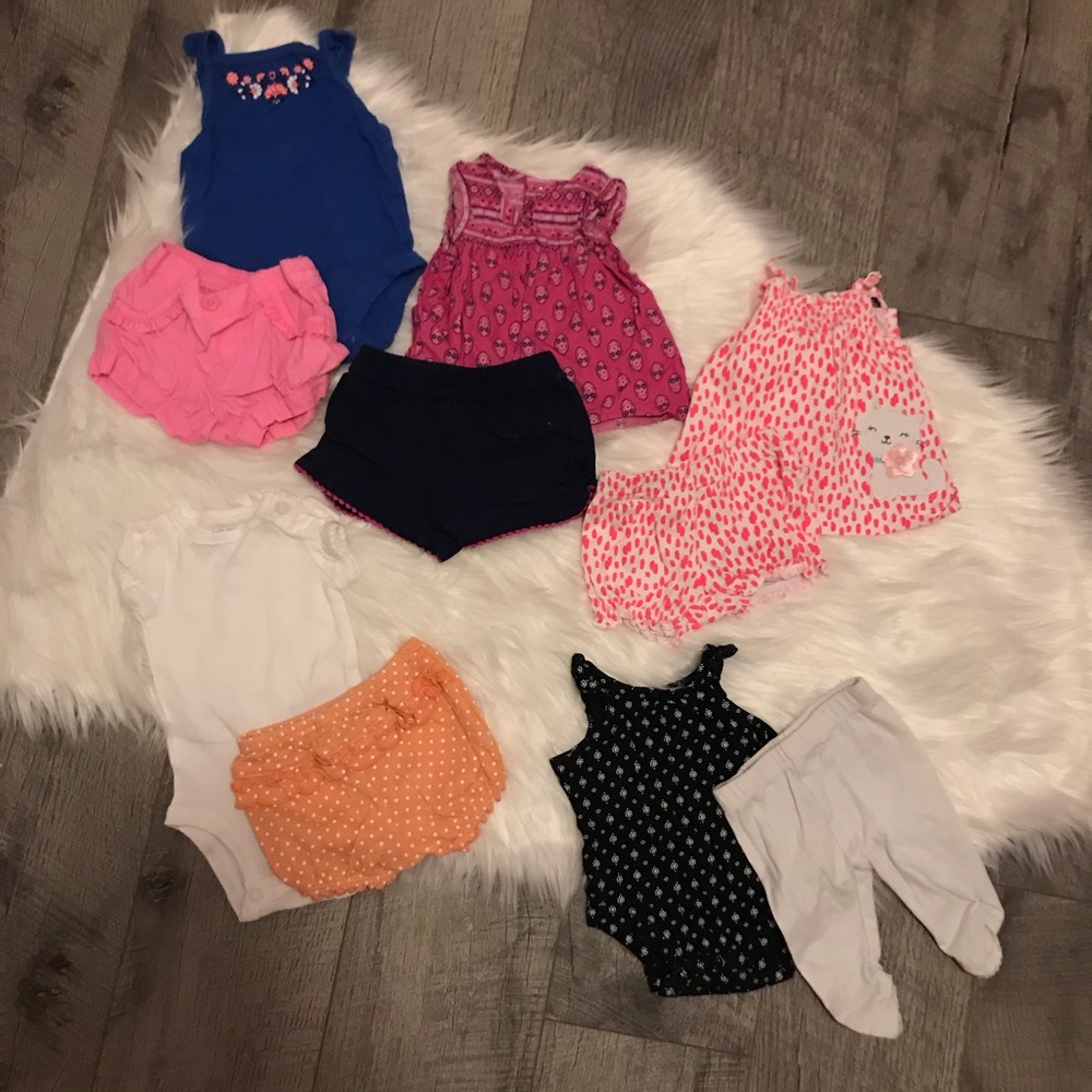 Bundle of newborn baby girl outfit sets carters